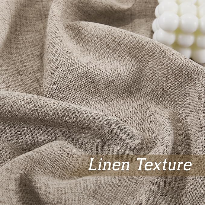 RYB HOME Linen Sheer Curtains and Drapes for Living Room and Dining Room 90 inches Length, Breathable Back Tab/Rod Pocket Semi Sheer Curtains, Oatmeal, W 52 x L 90 inches, 2 Panels Set