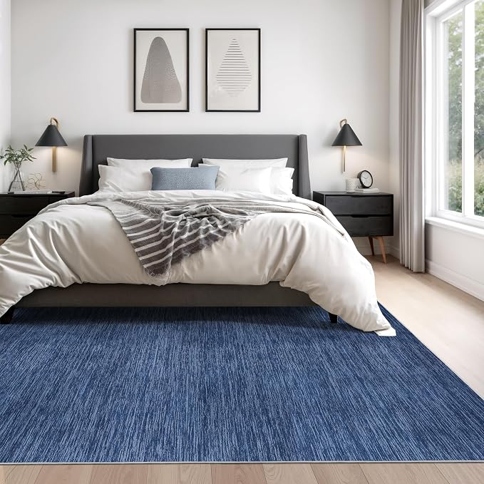 Valenrug Washable Rugs 7x9 - Non Slip 7x9 Area Rugs for Living Room, Stain Resistant Area Rugs for Bedroom, Foldable Machine Washable Area Rug(7'x9', Navy)
