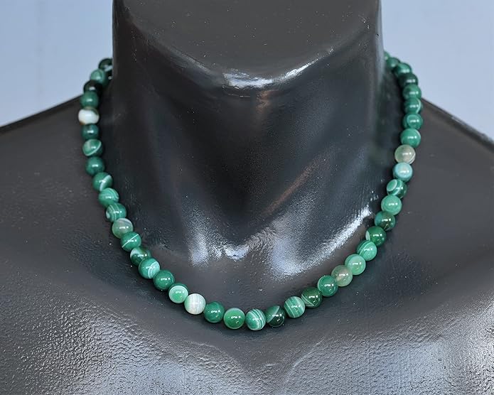 Natural Gemstone Beaded Choker Necklace | 8mm Handmade Adjustable Jewelry for Men & Women | Chakra Balancing Crystal Necklace | Spiritual Gift | Macrame Cord with Extender