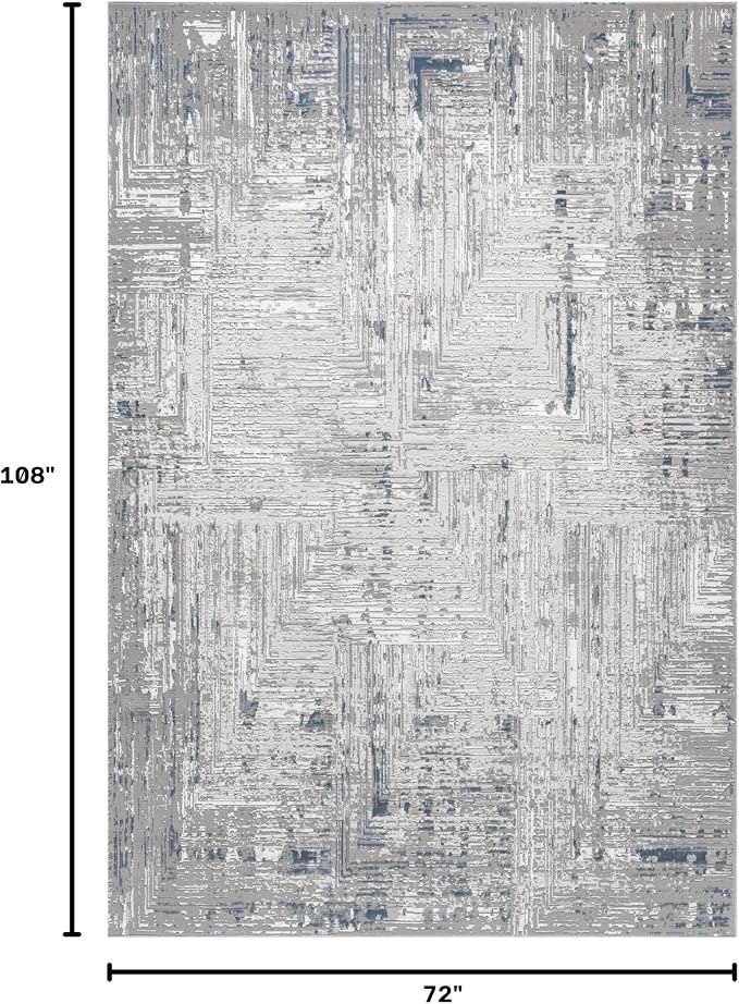 Amy Modern Abstract Area Rug for Living Room, 6x9 Contemporary Textured Geometric Blue Rug, High-Low Pile Stain Resistant Carpet for Bedroom, Dining Room or Kitchen (6' x 9', Blue)