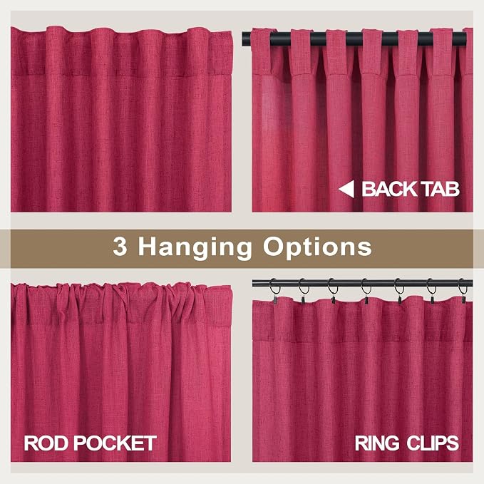 Pitalk Christmas Red Hot Pink Curtains for Bedroom 84 Inch Length 2 Panels Back Tab Pocket Semi Sheer Linen Rainbow Colored Girls Curtain for Kids Room Living Xmas Raspberry Fuchsia Magenta 52x84 Long