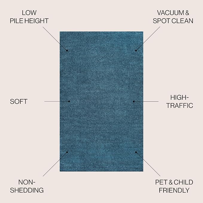 JONATHAN Y Haze Solid Low-Pile Turquoise 8' Round Indoor Area Rug, Coastal,Bohemian,Minimalist,Classic, Easy-Cleaning for Living Room,Bedroom,Kitchen,Pet Friendly,Non-Shedding (SEU100H-8R)
