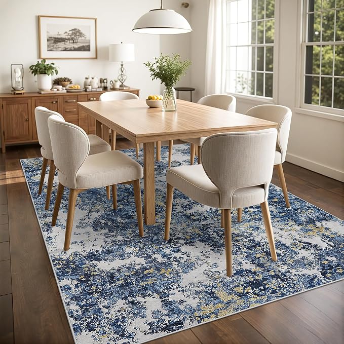 8x10 Area Rug for Living Room Bedroom: Large Washable Rug with Anti-Slip Backing Non-Shedding Stain-Resistant Soft Abstract Carpet for Dining Room Nursery Home Office (Blue/Multi)