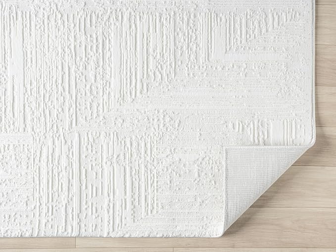 Amy Modern Abstract Runner Rug for Kitchen, 2x7 Contemporary Textured Geometric Cream Neutral Runner, High-Low Pile Stain Resistant Carpet for Bedroom, Hallway or Entryway (2' x 7', Cream)