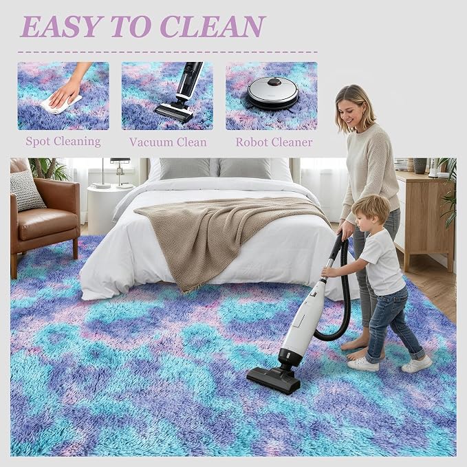 Fluffy 4x6 Area Rugs for Living Room Bedroom: Ultra Soft Shag Rug Non-Slip Non-Shedding Small Plush Bedside Rug Indoor Floor Carpets for Kids Room Playroom Entryway Nursery Dorms Home Rainbow Purple