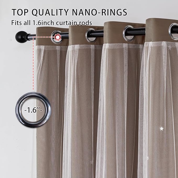 XiDi Blackout Curtains for Bedroom Windows - 72 in Long, 34 in Wide, 2 Panel Brown Unicorn Pattern for Girls & Kids Room Decor