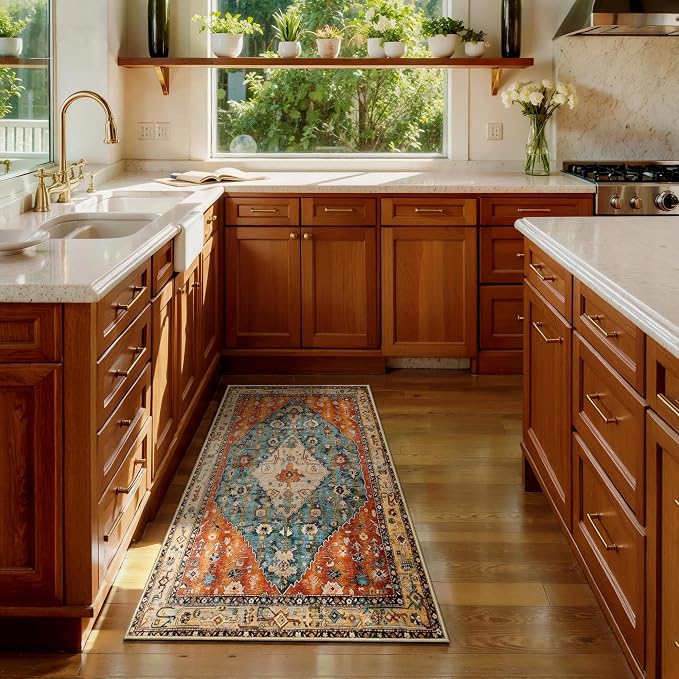 SERISSA 2x4 Boho Rugs for Entryway, Washable Non-Slip Kitchen Runner Rug, Ultra Soft Small Area Rug Vintage Tribal Low-Pile Door Mat Indoor Entrance Carpet for Bedroom Hallway Laundry Room Bathroom