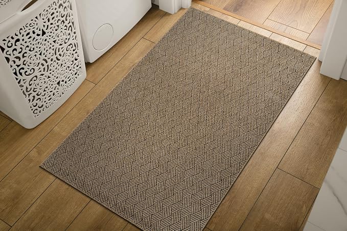 Luul Home Easy Jute Rugs 2x3 Herringbone Natural Color Living Room Indoor Outdoor Door Mat for Patio and Kitchen Rug High Traffic Washable Easy to Clean Solid Boho Woven Design Carpet (2 x 3)