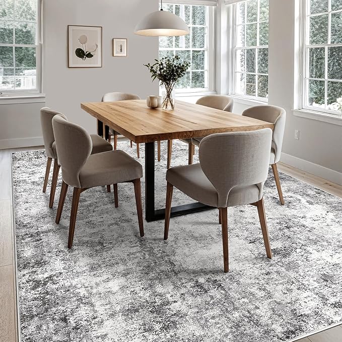 UERMEI 6x9 Washable Area Rug - Neutral Modern Abstract Living Room Rugs, Non-Slip Soft Large Indoor Floor Carpet for Bedroom Home Office & Under Dining Table Decor, Grey