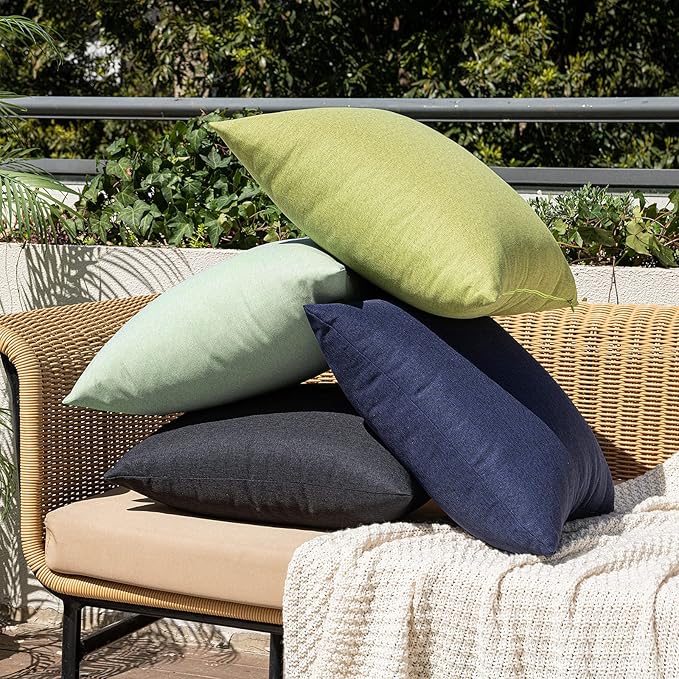 MIULEE Pack of 2 Decorative Outdoor Solid Waterproof Throw Pillow Covers Faux Linen Garden Farmhouse Cushion Cases for Halloween Patio Tent Balcony Couch Sofa 12x12 Inch Black