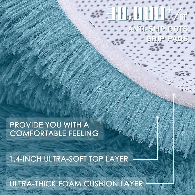 OLANLY Slate Blue Round Rugs for Bedroom - Machine Washable, 4 ft Circle Area Rugs for Living Room, Soft and Fluffy Shaggy Carpet for Teen Girl and Boys, Nursery Rooms, Dorms, Home Decor Aesthetic