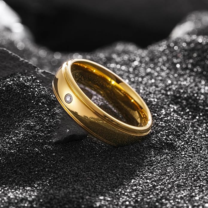 King Will Men's Women's Tungsten Carbide Ring 24k Gold Plated Rose Gold Plated Domed Polished Finish Wedding Band
