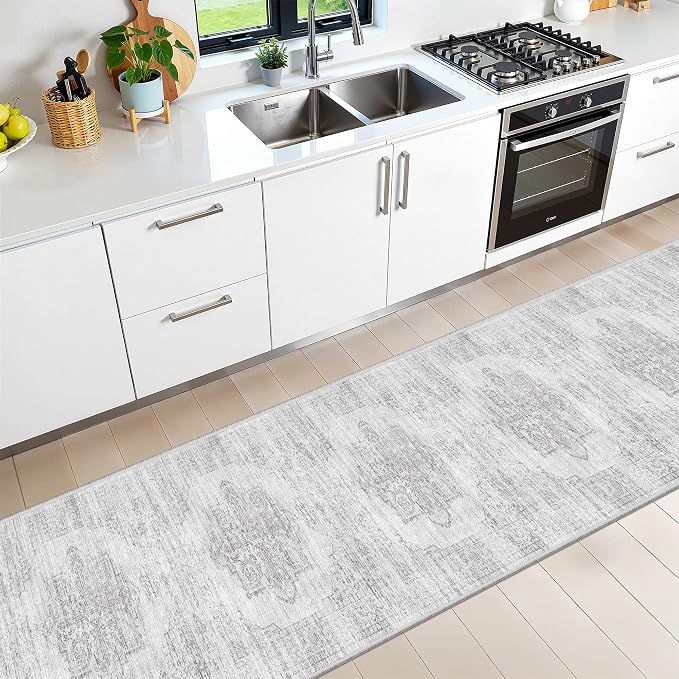 2x12 Runner Rug Non Slip,Washable Hallway Runner Rug,Grey | Long Neutral Rugs for Kitchen,Entryway,Bedroom,Bathroom,Laundry Room,Thin,Soft Runner Rug,Stain Resistant Indoor Carpet