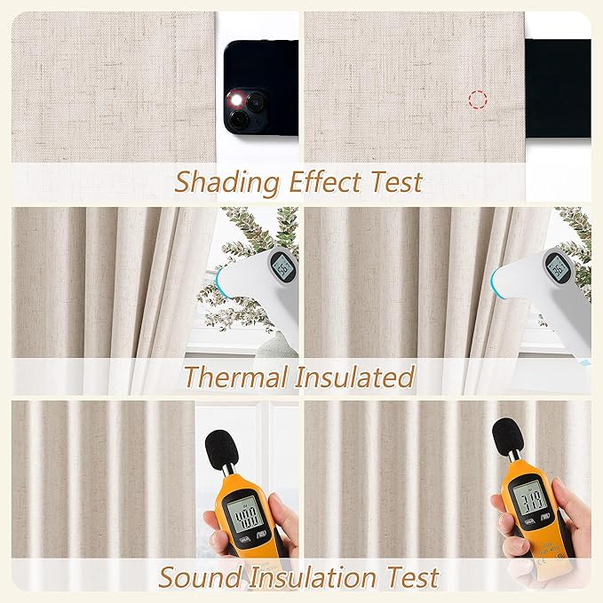 100% Blackout Linen Curtains 86 Inch Length 2 Panels Set for Living Room Bedroom Back Tab Thermal Insulated Black Out Drapes Room Darkening Farmhouse Style for Bedroom Window Curtains 86 Inches Long