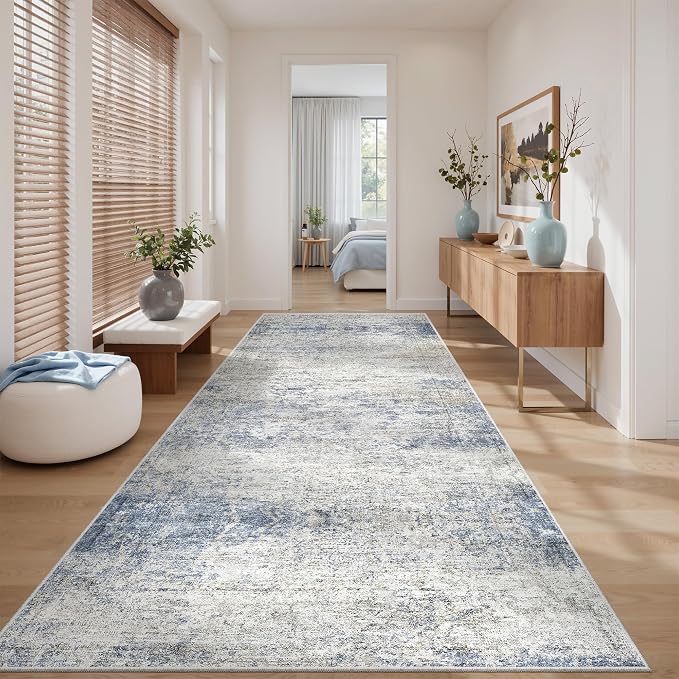 4x8 Rug Non Slip,Washable Hallway Runner Rug,Blue | Area Rugs for Kitchen,Entryway,Bedroom,Bathroom,Nursery Room,Thin,Soft Runner Rug,Stain Resistant Indoor Carpet