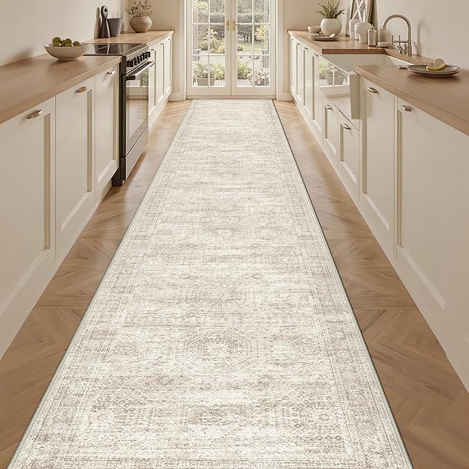 3x16 Runner Rug Non Slip,Washable Hallway Runner Rug,Beige | 16ft Runner Rug for Hallway,Entryway,Bedroom,Living Room,Thin,Soft, Extra Long Rug,Stain Resistant Indoor Carpet