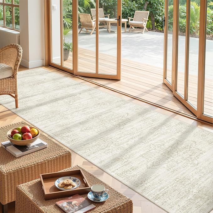 2'6 x 10' Runner Rug Non Slip,Washable Kitchen Rugs,Beige | 10 ft Runner Rug for Hallway,Entryway,Bedroom,Bathroom,Living Room,Thin,Soft, Long Rug,Stain Resistant Indoor Carpet