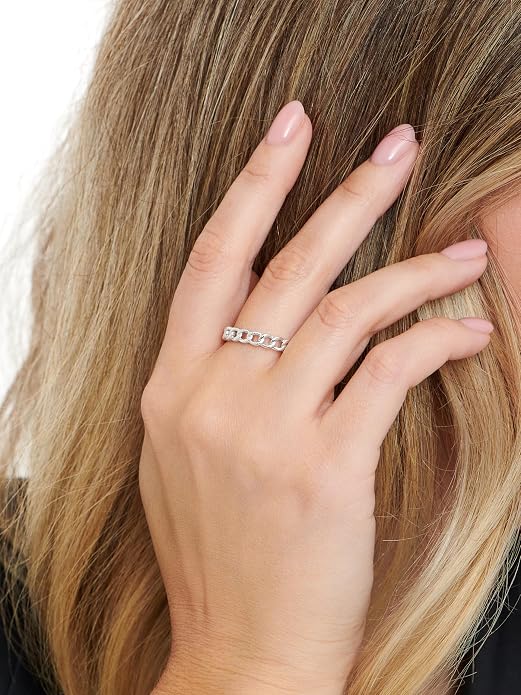 DEVATA Gold or Rhodium Plated Sterling Silver 925 – Eternity, Band Ring for Women – Heart, Knot, Clover, Infinity, Mariner, Cable, Curb, Cuban, Figaro, Daisy, Rope, Ribbed, Dome