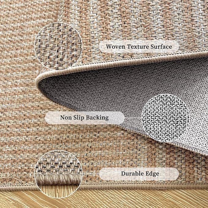 Easy Jute Rug for Pet Homes: 5x7 Outdoor Rug - Beige Stripes | Washable Design Cuts Your Cleaning Time by 75% and Maintain Shape and Texture after 50 Washes