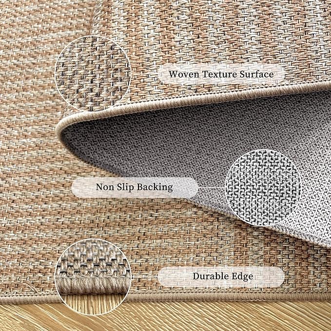 Non-Slip Jute Rug for Entryway: 2.5x8 Outdoor Mat - Beige Stripes | Safe Walking for Family All Day and Help with Cutting Slip Falls by 70%
