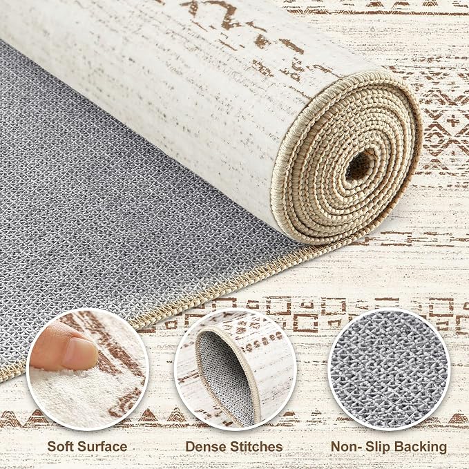 Nakagishi Boho 4x6 Area Rug Living Room Rugs Machine Washable Brown | Soft, Pet & Kid Friendly, Carpet for Living Room/Bedroom/Office/Kitchen/Nursery, Daily Home Decor Stain Resistant Moroccan