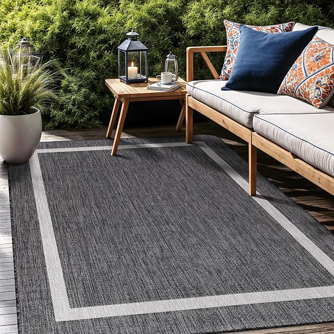 Luul Home Bordered Outdoor Rug 5x7 Washable Outside Carpet for Indoor Patio Porch Waterproof Easy Cleaning Non Shedding Area Rugs Gray 5 x 7