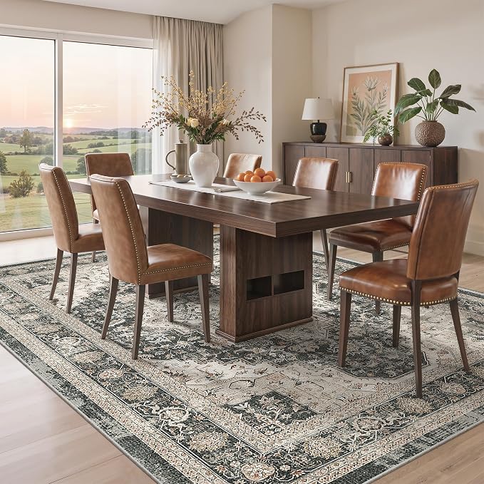 Roxstand 5x7 Washable Area Rug, Non Slip Low Pile Rug, Black/Beige | Non-slip Backing,Low Pile Carpet,Stain Resistant, Rugs for Living Room, Bedroom, Dining Room, Office