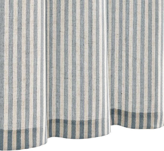 Vangao Blue Stripe Linen Tiers Curtains 24 Inch Farmhouse 2 Panels | Light Filtering, Semi Sheer, for Kitchen, Living room, Tickingstripe Drapes, Pinstripe, Window Treatments