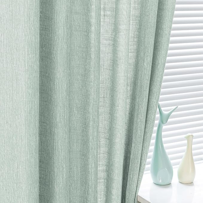 MYSKY HOME Living Room Curtains for Windows Semi Sheer Curtains 90 Inch Length Boho Room Decor Sliding Glass Patio Doorways Light Filtering Privacy Protect Soft Texture, Aqua, 50" x 90", 2 Panels