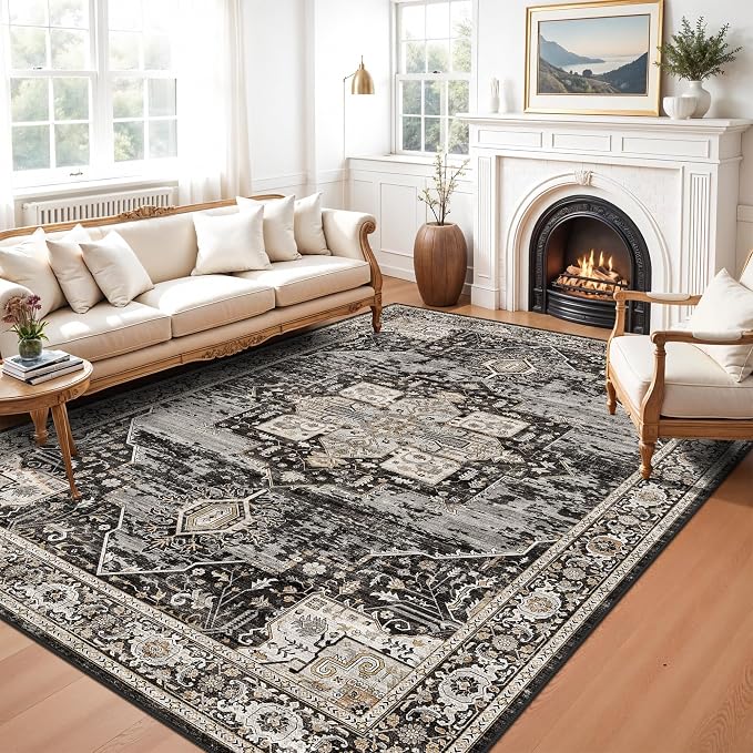 RUUGME 5x8 Rugs Boho - Area Rugs for Living Room/Bedroom/Dining Room - Washable Soft -Ideal Size for Placing Under Queen-Size Bed Sofas-Perfect for Apartments & Small Spaces 5x8 Black