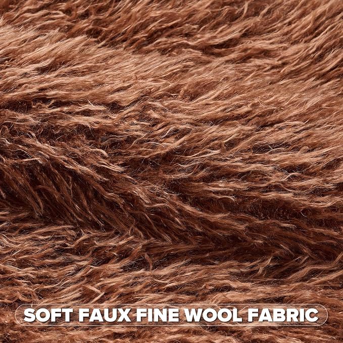 FUTEI Pack of 2 Shaggy Mongolian Faux Wool Throw Pillow Covers 18x18 Inch Soft Fluffy Farmhouse Decorative Cushion Case for Couch Bed Living Room, Rust