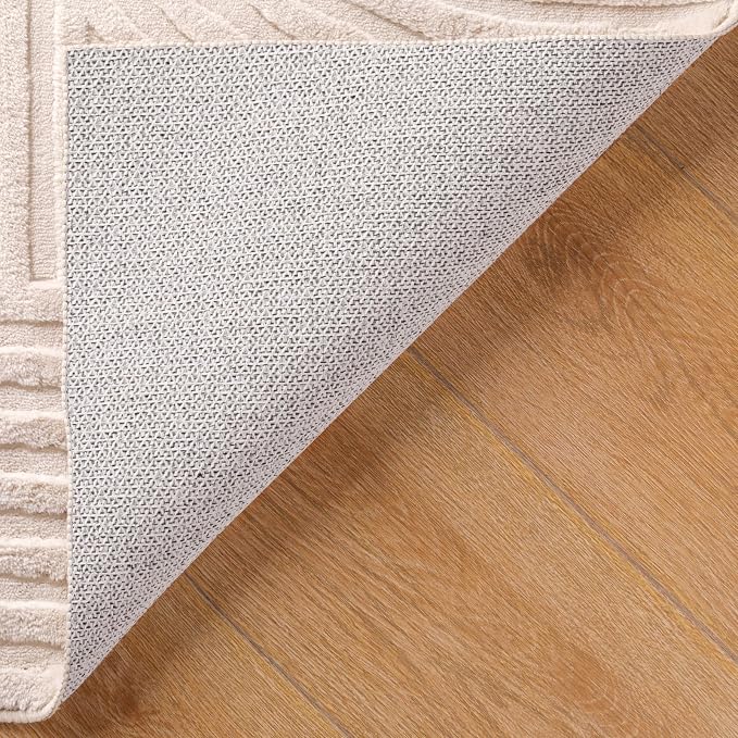 Ciicool Long 8ft Hallway Runner Rug,Beige Solid Color Kitchen Area Rugs | Modern Textured Soft Fluffy Non Slip Cozy Carpet Stain Resistant Bedside Bedroom Dining/Living Room Office Indoor Decor