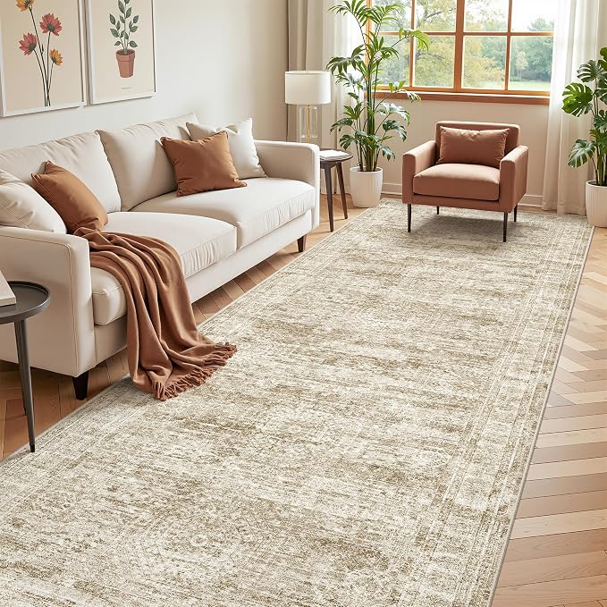 4x12 Runner Rug Non Slip,Washable Hallway Runner Rug,Brown | Area Rugs for Kitchen,Entryway,Bedroom,Bathroom,Nursery Room,Thin,Soft Runner Rug,Stain Resistant Indoor Carpet