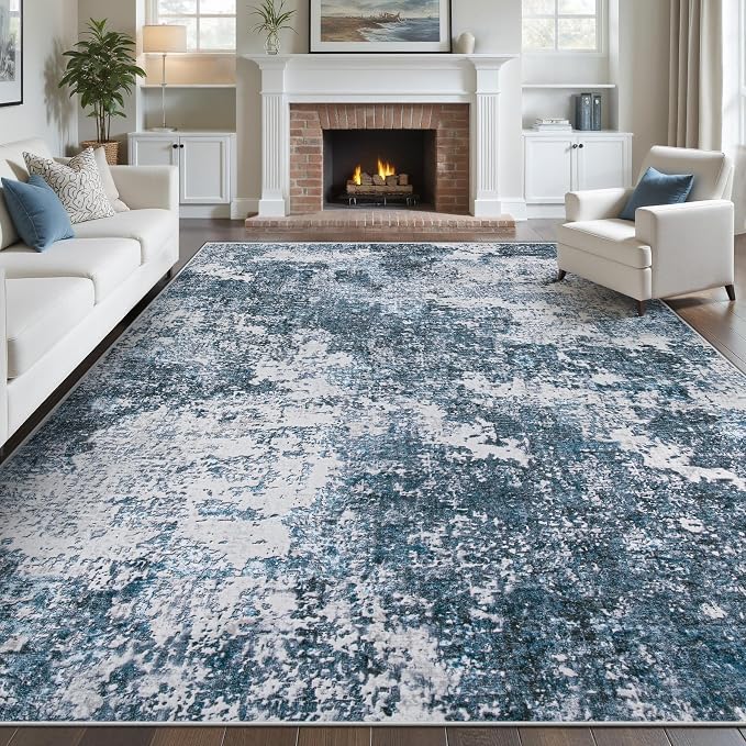 pmtsns Area Rugs 8x10 for Living Room: Washable Rug Modern Abstract Neutral Soft Non-Slip Low-Pile Indoor Large Carpet for Bedroom Dining Room Playroom Home Office (Blue Grey, 8'x10')