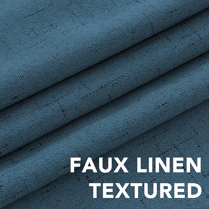 H.VERSAILTEX 100% Blackout Curtains for Bedroom Thermal Insulated Linen Textured Curtains Heat and Full Light Blocking Drapes Living Room Curtains 2 Panel Sets, Blue Sapphire, 52x45 Inch
