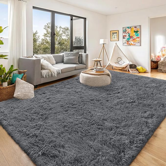 OLANLY 8x11 Machine Washable Large Area Rugs for Living Room, Bedroom, Soft Fluffy Shaggy Bedside Rug, Indoor Floor Carpet for Kids Girls and Boys, Dorms, Nursery, Home Decor Aesthetic, Grey