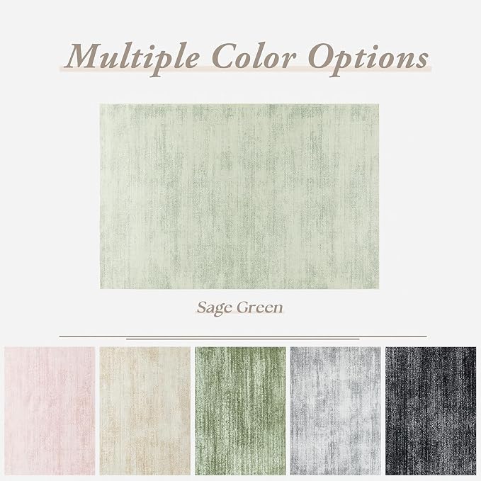 Sage Green 9x12 Area Rug Living Room Modern Abstract Large Rugs Washable | Light Green, Soft Low Pile, Floor Covering Carpet, Minimalist Style, for Office Dining Room Table, with Non Slip Foldable