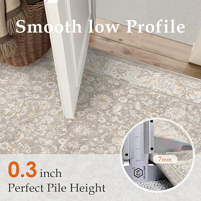 2x3 Taupe Washable Area Rug Non Slip Retro Distressed Doormat | Soft Low Pile, Lightweight Foldable, Pet Friendly, Entryway, Entrance, Kitchen, Bathroom, Laundry Room
