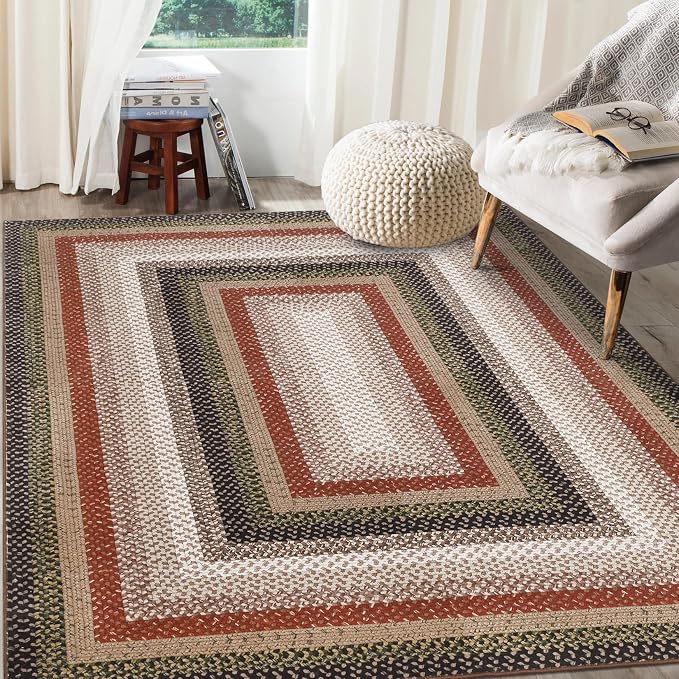 RUGSREAL Modern Rug for Entryway 3x5 Braided Rug Machine Washable Living Room Area Rug Non Slip Small Dining Room Throw Carpet Stain Resistant Farmhouse Rustic Rug for Bedroom Kitchen, Crimson/Earthy