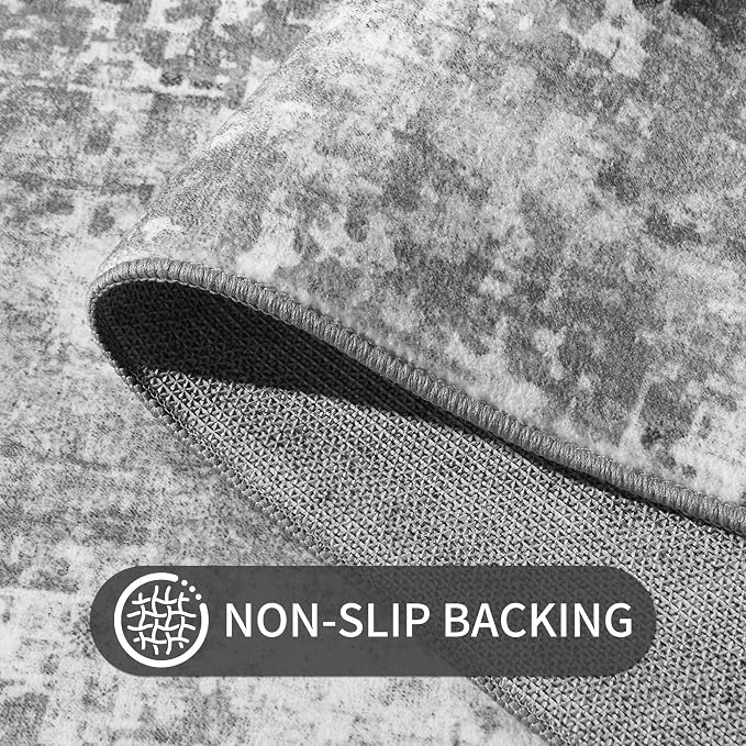 Ompaa Runner Rug for Hallways Kitchen Runner Rug Non Slip 2'6''x8' Washable Grey Long Runner Rugs with Rubber Backing Soft Abstract Carpet Runner for Entryway, Kitchen, Bedroom, Bathroom