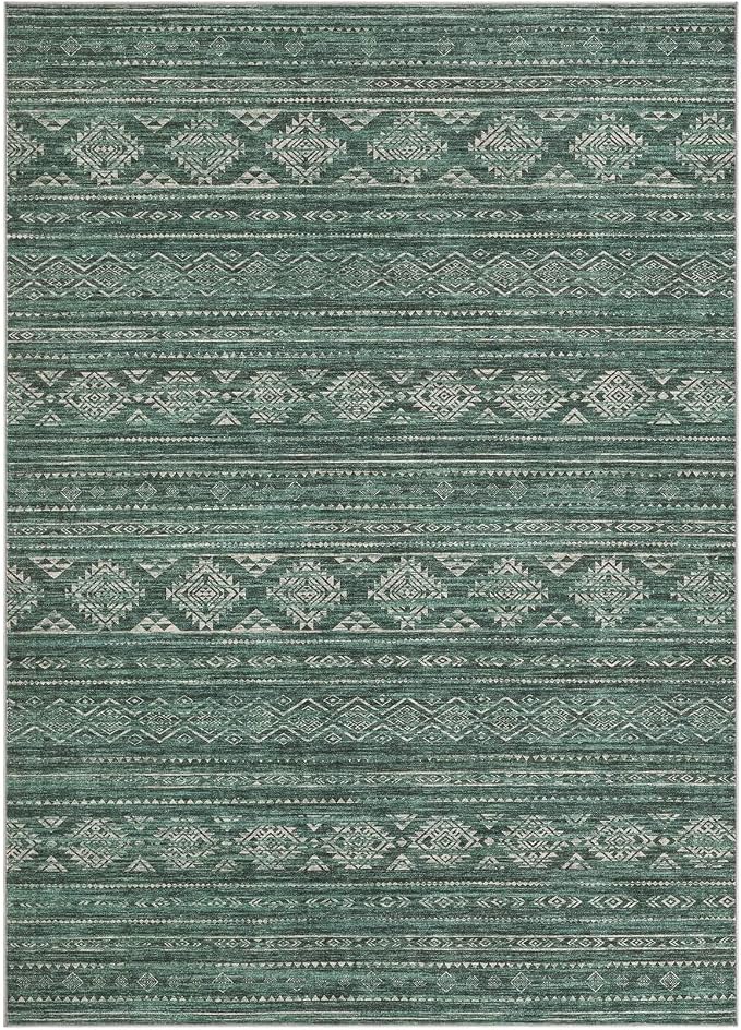 Nakagishi 6x9 Area Rugs Living Room: Washable Boho Large Neutral Soft Farmhouse Rug Stain Resistant Modern Indoor Floor Non-Slip Carpet for Bedroom Nursery Kids Playroom Office Dining Room Dorm- Green