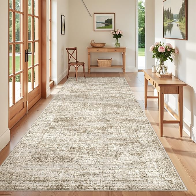 4x8 Rug Non Slip,Washable Hallway Runner Rug,Brown | Area Rugs for Kitchen,Entryway,Bedroom,Bathroom,Nursery Room,Thin,Soft Runner Rug,Stain Resistant Indoor Carpet