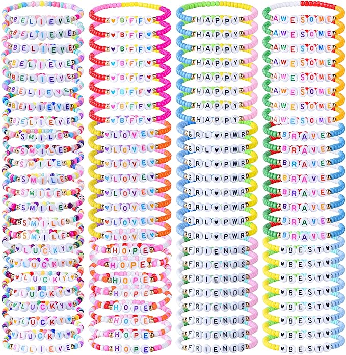 96pcs Friendship Beaded Bracelets Colorful Bracelets Bulk Stretch Bracelets Stackable Boho Bracelets Party Gifts Friends Gifts