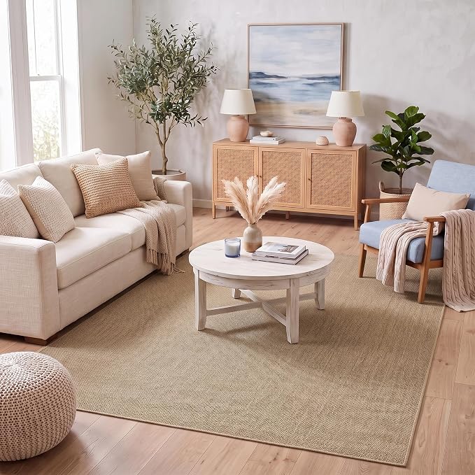GarveeHome 5x7 Washable Area Rug for Bedroom Non Slip Easy Jute Rugs | Modern Easy Jute Living Room Rugs Neutral Bordered Stain Resistant Indoor Throw Carpet for Nursery Kitchen Entryway, Jute
