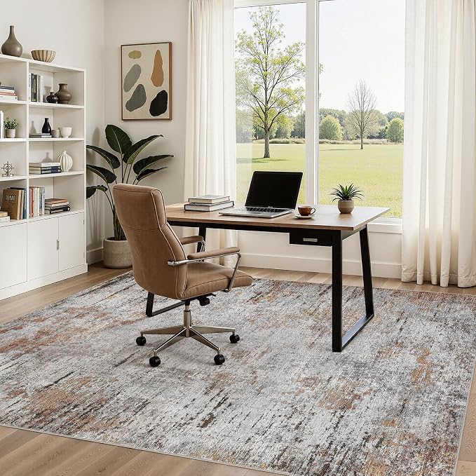DMOYEST Area Rug Living Room Rugs - 6x9 Large Soft Indoor Neutral Modern Abstract Low Pile Washable Rug Carpet for Bedroom Dining Room Farmhouse Home Office - Grey Rust