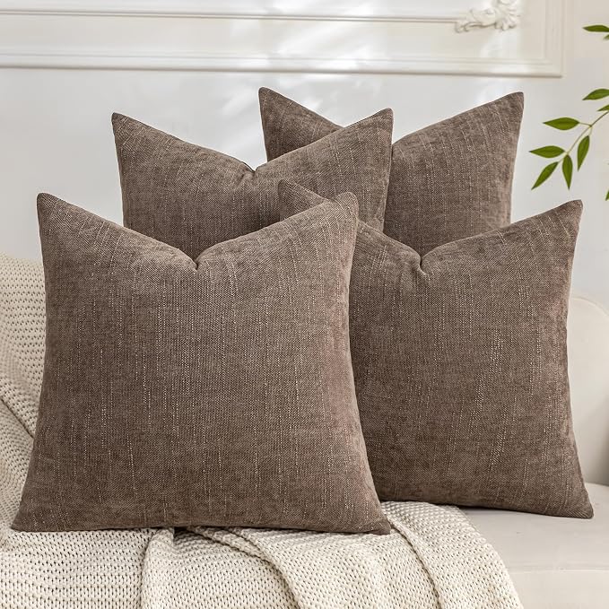 Set of 4 Soft Textured Decorative Throw Pillow Covers 22x22 Inch Cozy Farmhouse Cushion Cover Square Accent Pillow Cases for Bed Couch Sofa Living Room, Taupe Grey