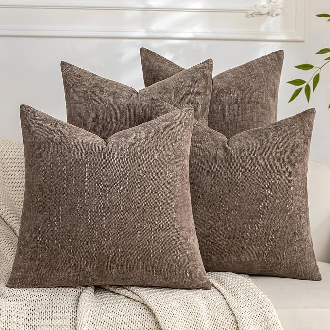 Set of 4 Soft Textured Decorative Throw Pillow Covers 24x24 Inch Cozy Farmhouse Cushion Cover Square Accent Pillow Cases for Bed Couch Sofa Living Room, Taupe Grey