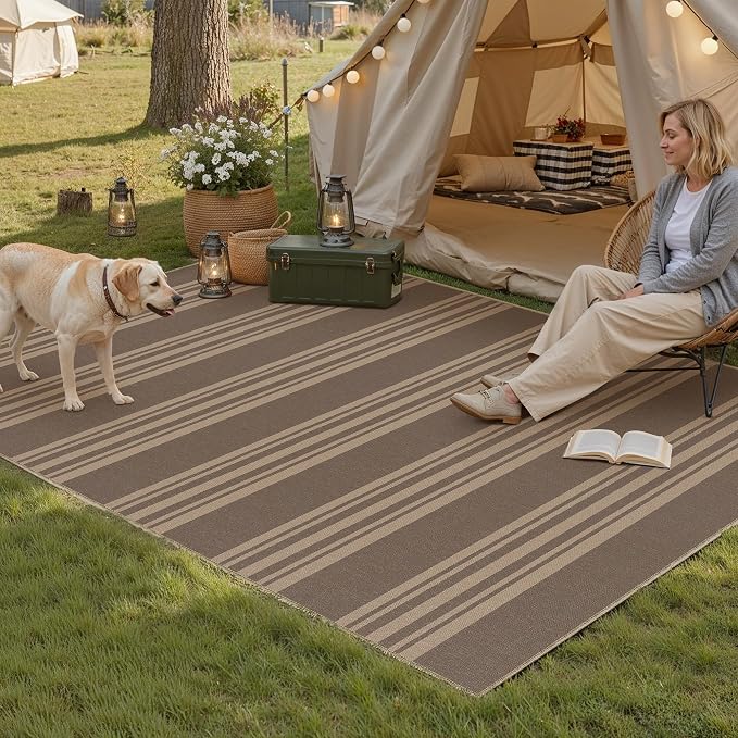 PureCozy Outdoor Rug 3x5 Washable Striped Jute Look Non Slip Carpet | Nature Stripe Farmhouse Design, Indoor Outdoor Rug for Entryway Kitchen Bathroom Bedroom, Non Shedding, Neutral Decor
