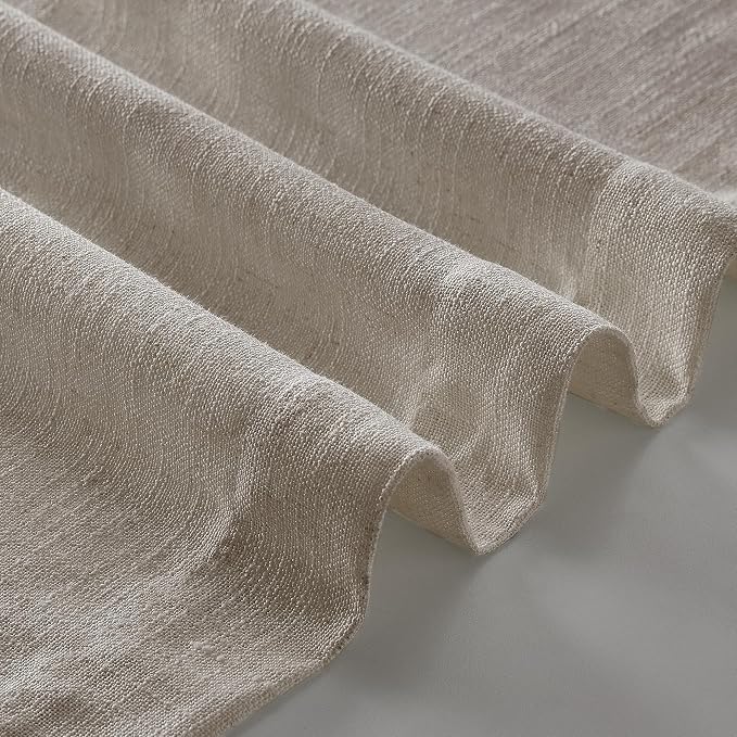 Burlywood Birch 72 Inch Pinch Pleated Linen Semi Sheer Curtains 2 Panels | Memory Training Shaped, for Living Room Bedroom Cabin Closet, 400GSM Linen Textured, Pinch Pleat with Hooks Rings Back Tab