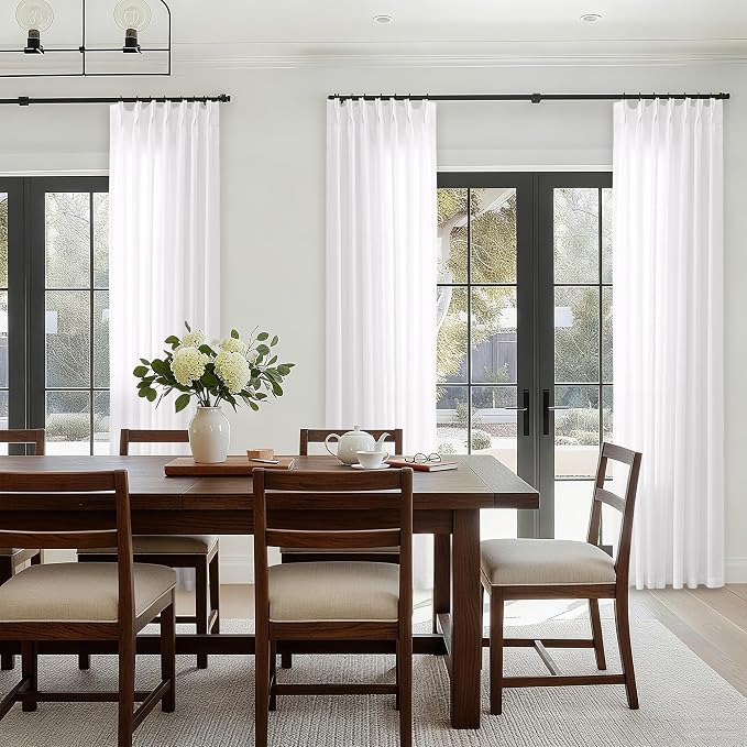 White Pinch Pleated Linen Curtains 96 Inches Long Semi Sheer Privacy